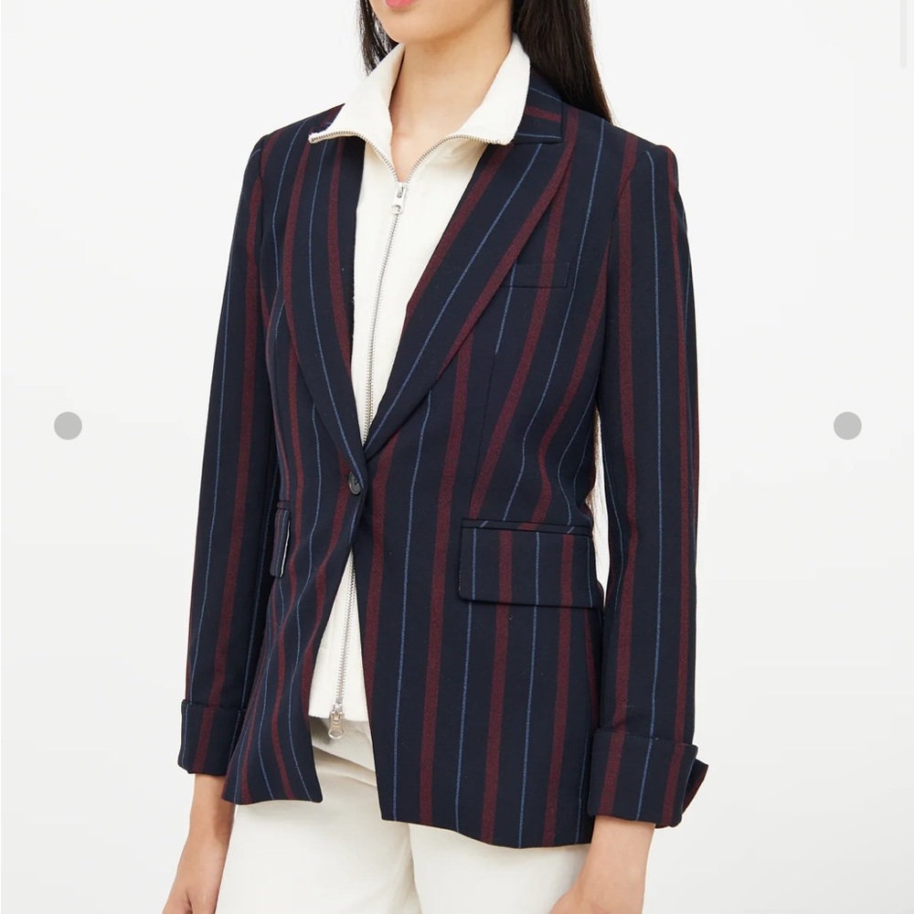 Veronica Beard Carter Cutaway Blazer Jacket Stripped Navy Red Size 4